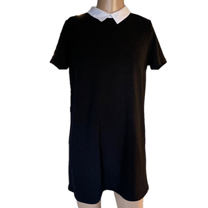 Zara Black Mini Dress with Peter Pan Collar and Short Sleeves for Casual